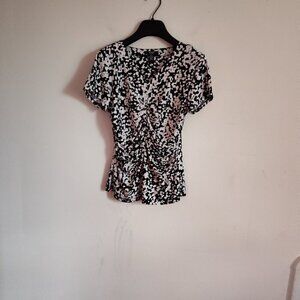 Ladies Petite SZ PS Alfani Black/White Short Sleeve Knit Top